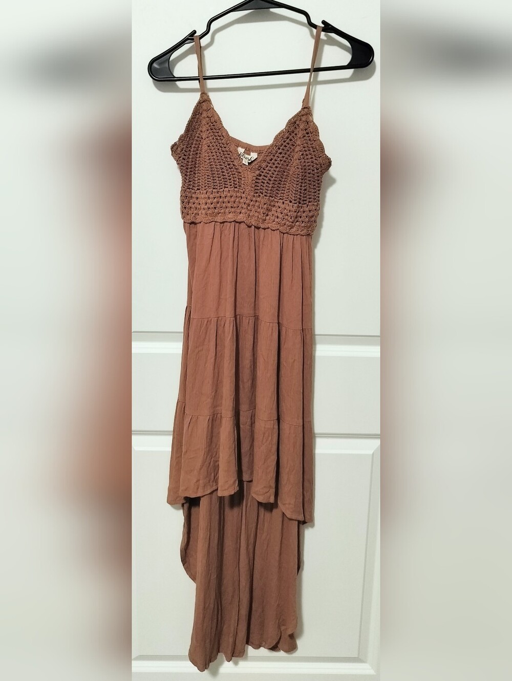Hint of Blush Women's S Crochet Boho Midi Dress